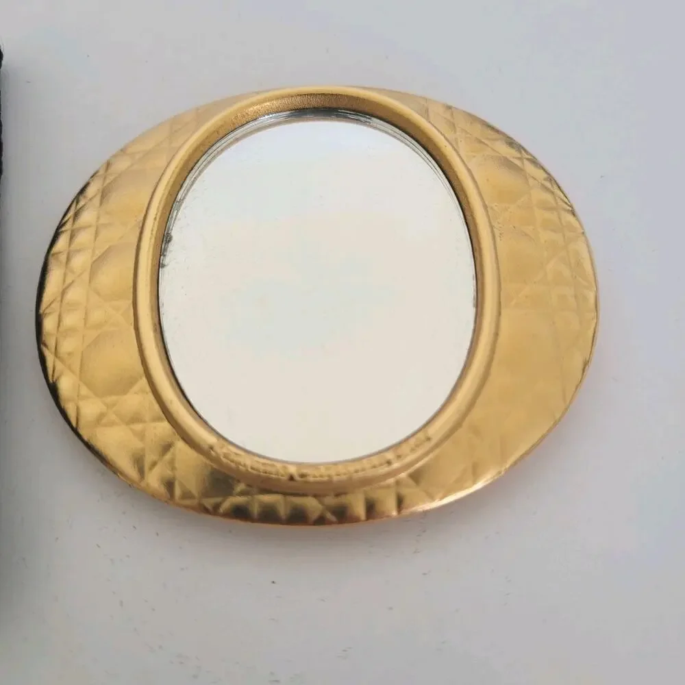 Christian Dior Parfums Compact Mirror With Case Gold Portable Oval Designer
